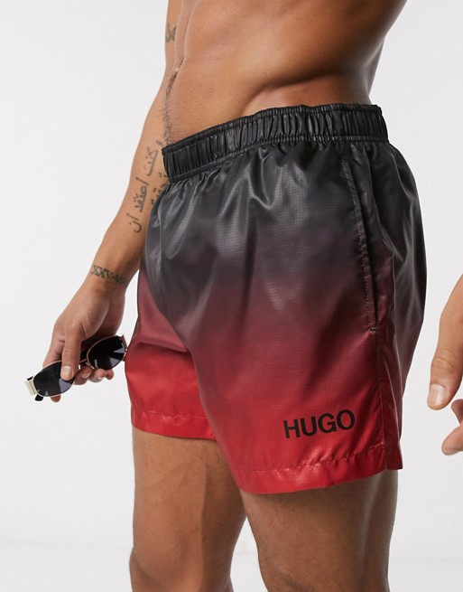 HUGO Malibu tip dye swim shorts in black to red