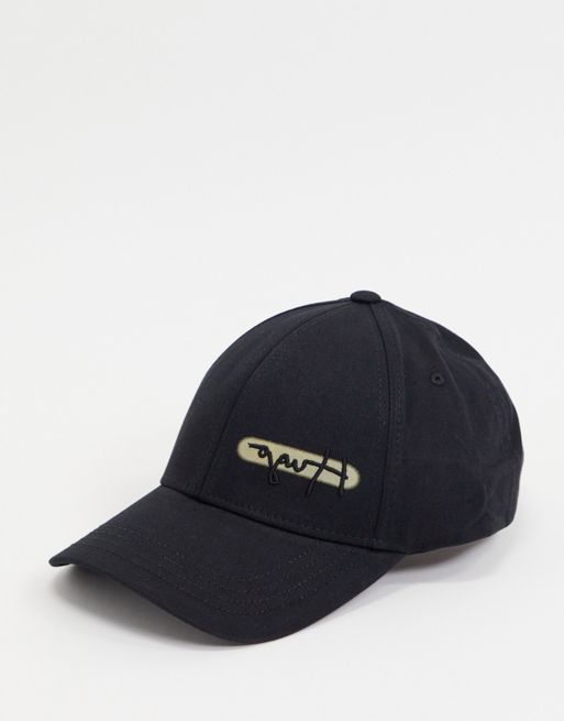 HUGO Men-X reversed logo baseball cap in black | ASOS