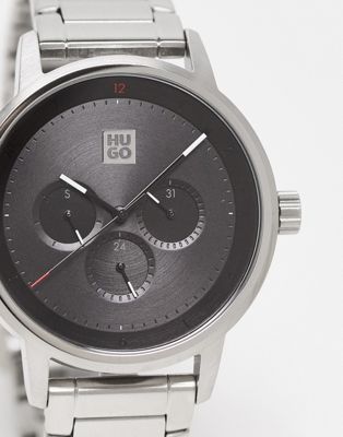 Hugo mens bracelet watch with black dial in silver 1530266