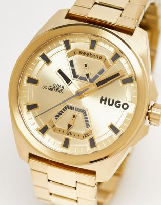 Hugo mens bracelet watch with gold dial in gold 1530243