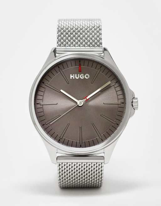 Hugo mens mesh strap watch with grey dial in silver 1530135 ASOS