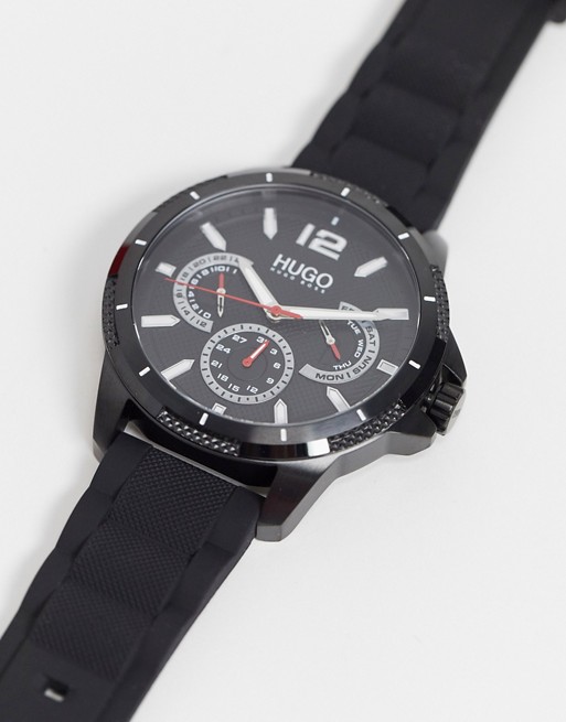 Hugo mens silicone watch in black
