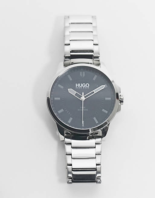 HUGO – Męski srebrny zegarek na bransolecie