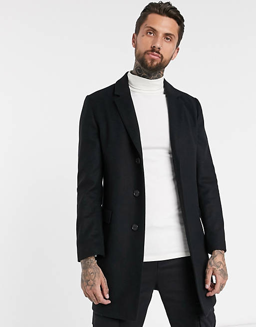 HUGO Migor wool blend overcoat in black
