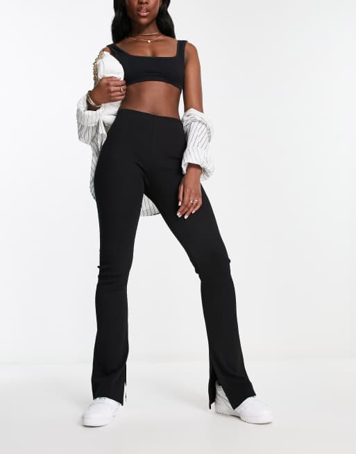 HUGO - Narla 3 - Pantalon ajusté côtelé à ourlet fendu - Noir
