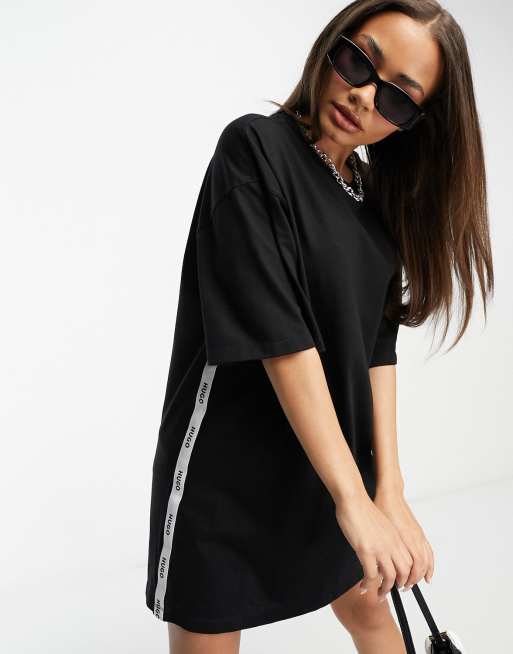 HUGO Nashonda taped logo t-shirt dress in black