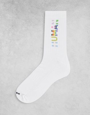 Hugo Pride rib sport socks in white