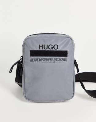 Hugo Red HUGO Record text logo cross body bag in grey