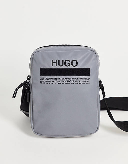  HUGO Record text logo cross body bag in grey 