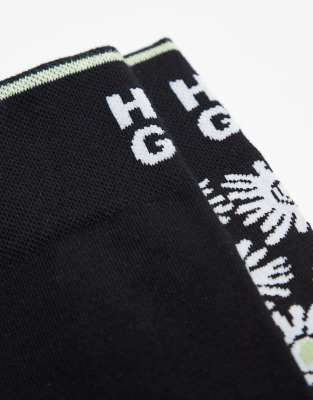 Hugo Red 2 Pack Back Logo & Daisy Socks In Black