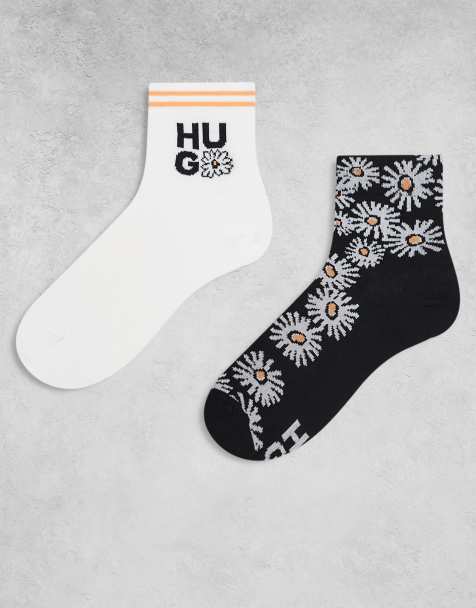 HUGO Red 2-pack socks with stacked logo and daisy print - view 1