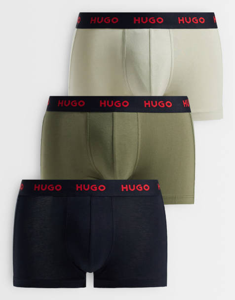 HUGO Red 3-pack boxer briefs in black and khaki green - view 1