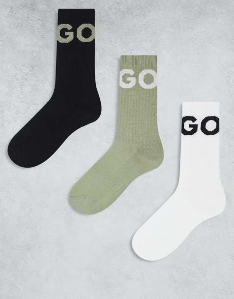 HUGO RED 3 pack large logo rib trainer socks in white/black/light green - view 1