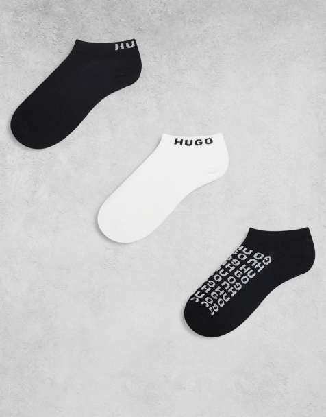 HUGO Red 3-pack logo ankle sock in black and white - view 1