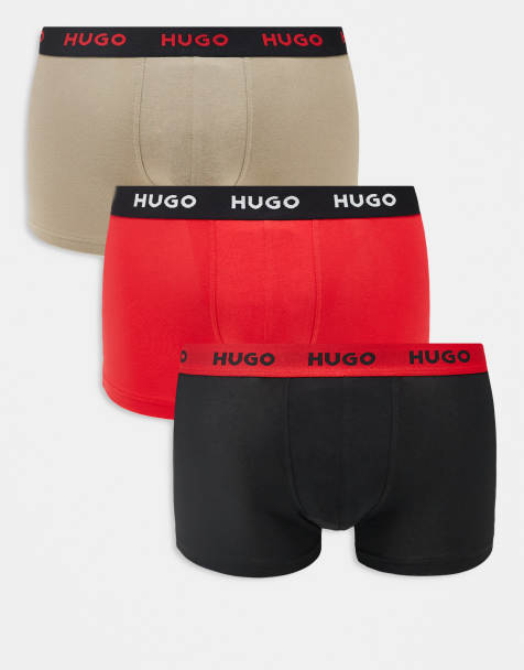 HUGO RED 3 pack logo contrast waistband trunks in black/red/beige - view 1