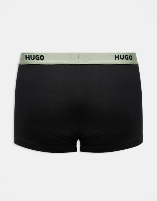HUGO RED 3 pack logo contrast waistband trunks in black, 2 of 3