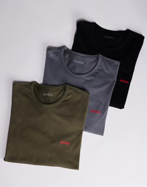 HUGO RED 3 pack logo long sleeve lounge t-shirt in grey/green/black - view 1
