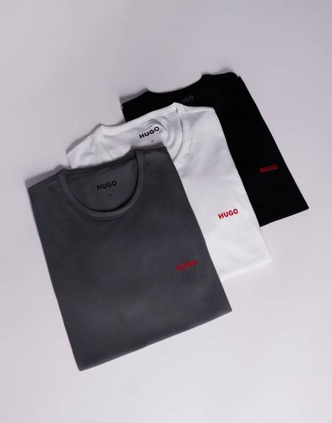 HUGO Red 3 pack logo lounge T-shirts in white/gray/black - view 1