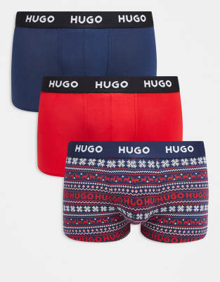 Hugo Red 3 Pack Logo Waistband Trunks In Multi