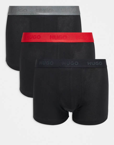 HUGO Red 3 pack of shiny logo waistband trunks in black - view 1