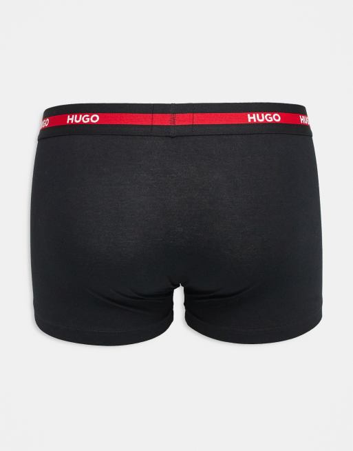HUGO RED 3 pack Planet logo stripe waistband trunks in green/red/black, 2 of 3