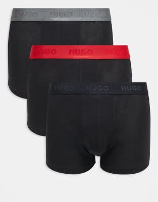 Hugo Red 3 Pack Shiny Logo Waistband Trunks In Black