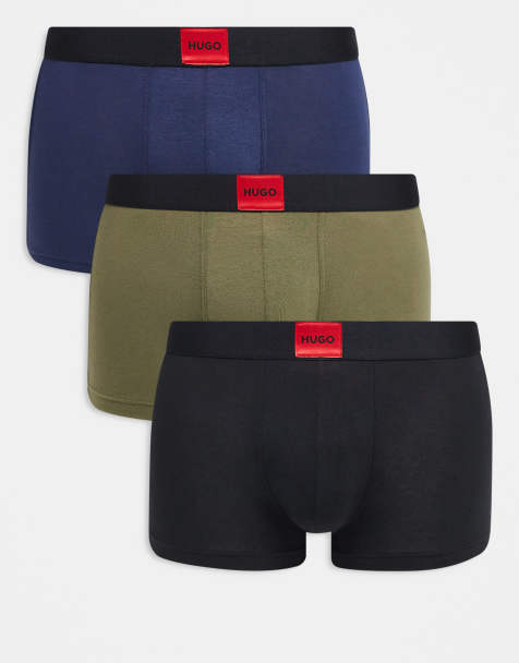 Hugo Red 3-pack trunks in blue, grey and black - view 1