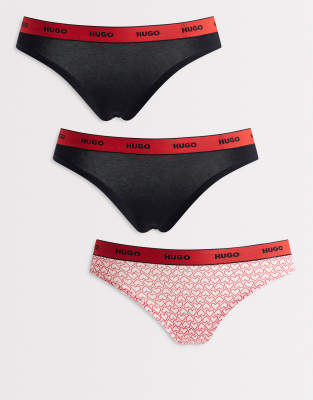 Hugo Red - 3er-Pack Tangas in Rosa und Schwarz mit Logo-Bund-Weiß