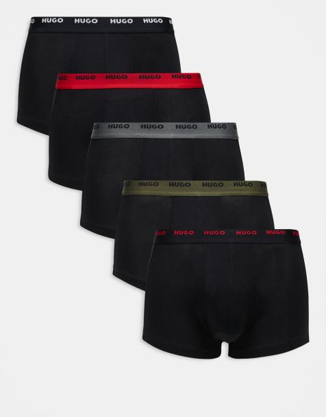 HUGO Red 5 pack of contrast logo waistband trunks in black - view 1