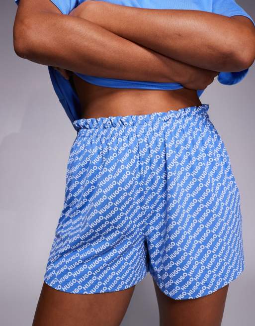 Hugo Red all over logo print pyjama shorts in blue (part of a set), 2 of 5