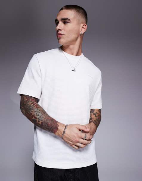 HUGO RED Austin logo waffle lounge t-shirt in off white - view 1
