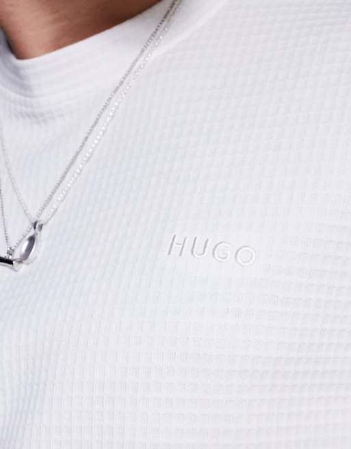 HUGO Red - Austin - Lounge-T-shirt met logo en wafelstructuur in gebroken wit, 2 van 4