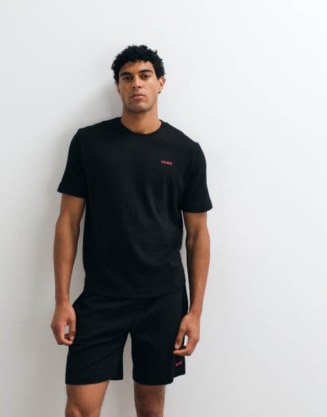 HUGO Red Austin lounge wear co-ord waffle t-shirt in black - view 1