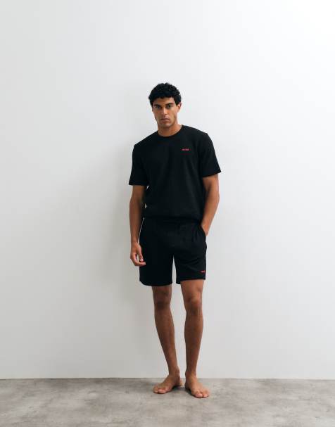HUGO Red Austin lounge wear waffle shorts in black (part of a set) - view 1