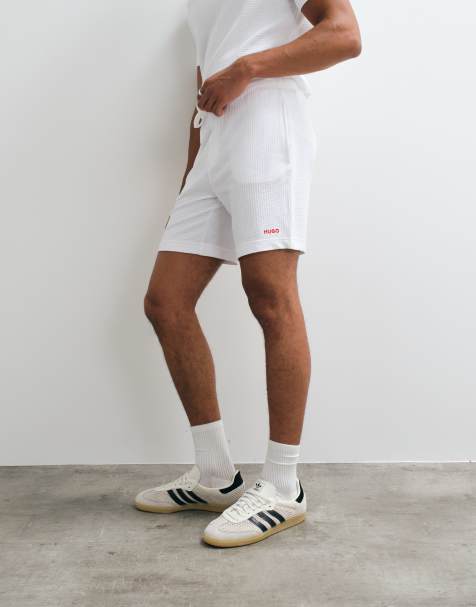 HUGO Red Austin lounge wear waffle shorts in white (part of a set) - view 1