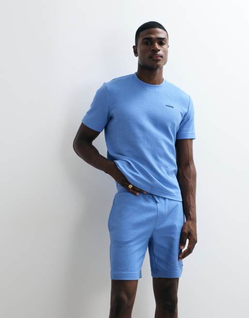 HUGO Red Austin loungekleding co-ord set wafelshort in blauw, 2 van 5
