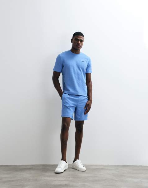 HUGO Red Austin Loungewear-Kombiteil Waffel-Shorts in Blau - view 1