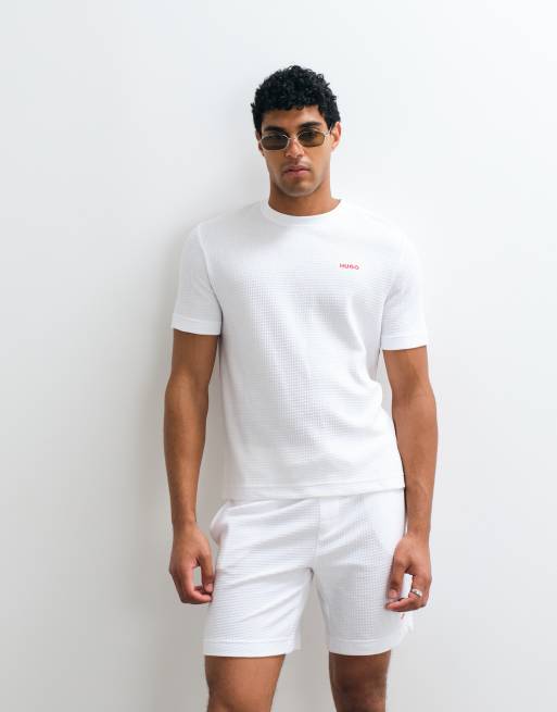 HUGO Red Austin Loungewear-Kombiteil Waffel-T-Shirt in Weiß, 2 von 5