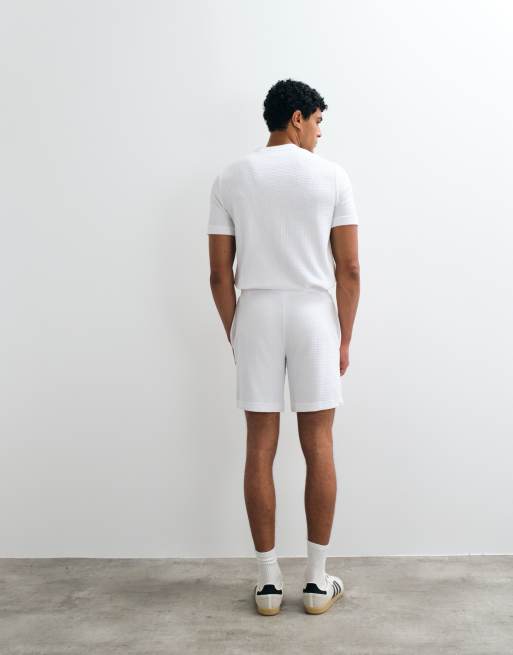 HUGO Red Austin loungewear-sæt med vaffelstruktur, shorts i hvid, 3 af 5