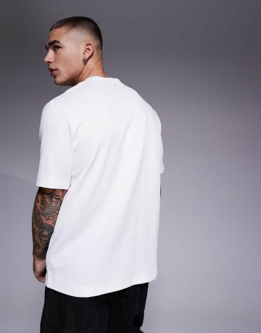 HUGO Red - Austin - Råhvid t-shirt med firkantet logo, 3 af 4