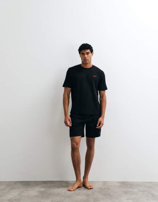 HUGO Red - Austin - T-shirt confort d'ensemble en tissu gaufré - Noir, 2 de 5
