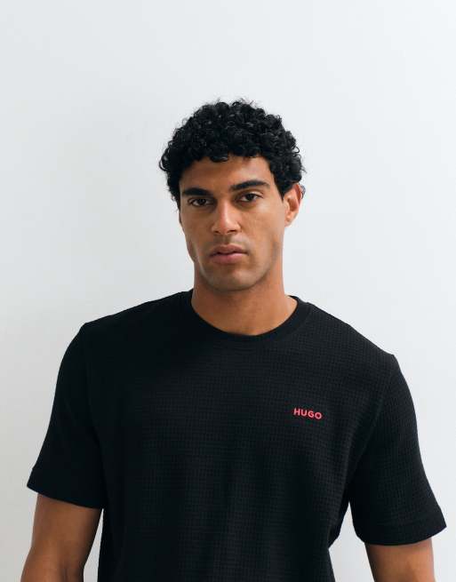 HUGO Red - Austin - T-shirt da casa nera a nido d'ape in coordinato, 3 di 5