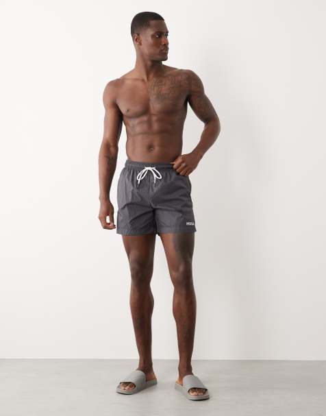 HUGO Red – Badeshorts in Dunkelgrau mit Logoprint - view 1