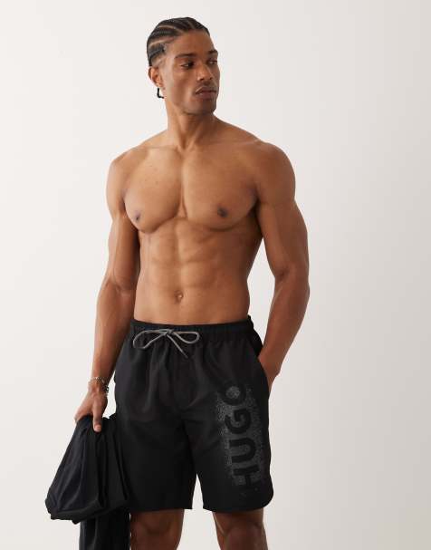 HUGO Red – Badeshorts in Schwarz mit Logo in Sprüh-Optik, Kombiteil - view 1