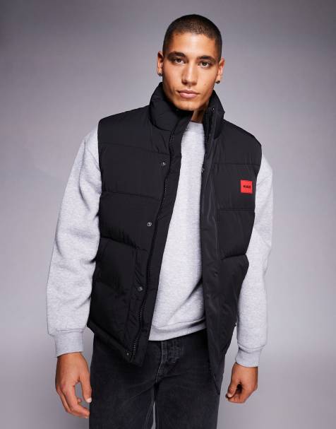 HUGO RED Baltino label logo puffer gilet in black - view 1