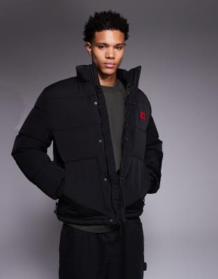 Hugo Red Balto Label Logo Lightweight Puffer Jacket In Black