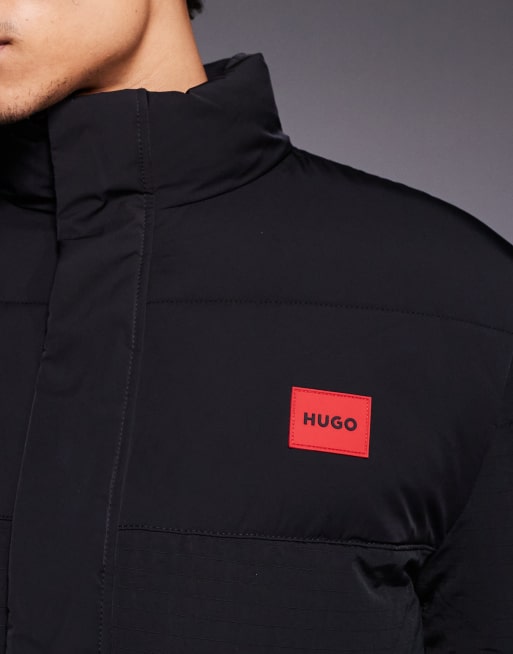 HUGO Red Balto label logo lightweight puffer jacket in black, 5 of 5