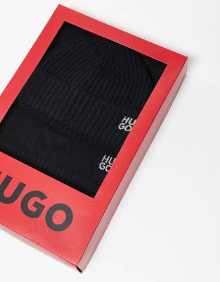 Hugo Red HUGO Red beanie and scarf set in black