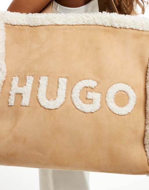 HUGO Red - Becky - Borsa shopping beige con fodera in pile borg , 3 di 4