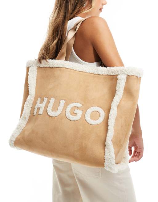 HUGO Red - Becky - Borsa shopping beige con fodera in pile borg , 4 di 4